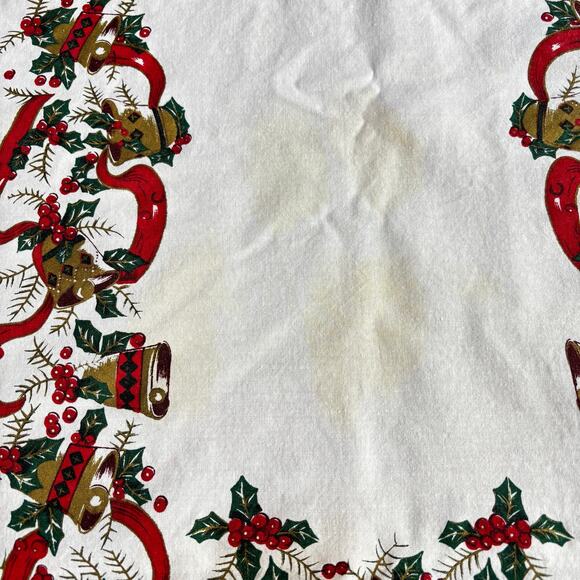 Vintage Christmas tablecloth Y2K long rectangle holiday white red green FLAWS - Picture 5 of 9